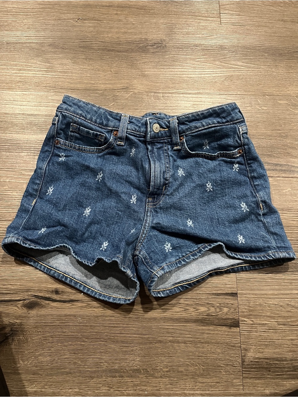 Old Navy Blue Denim Shorts with White Embroidered Detail